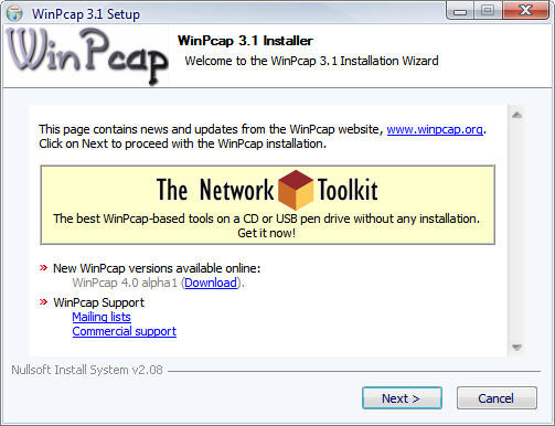 Установка WinPcap